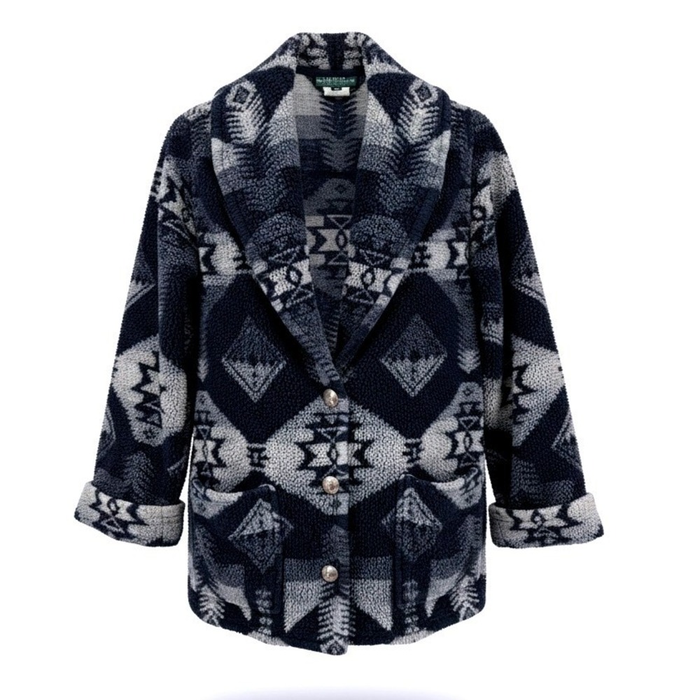 Vtg Lauren Ralph Lauren Navajo Aztec Fleece Jacket Womens Small Petite Southwest
